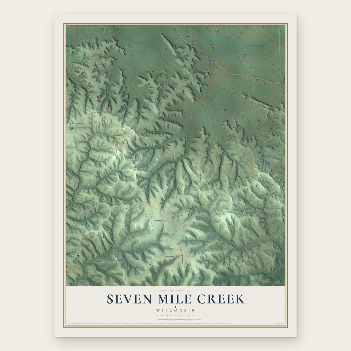 Seven Mile Creek, Wisconsin map print, the full design