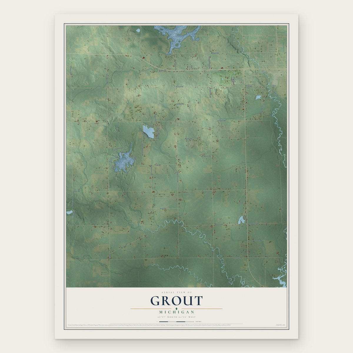 Grout, Michigan map print, the full design
