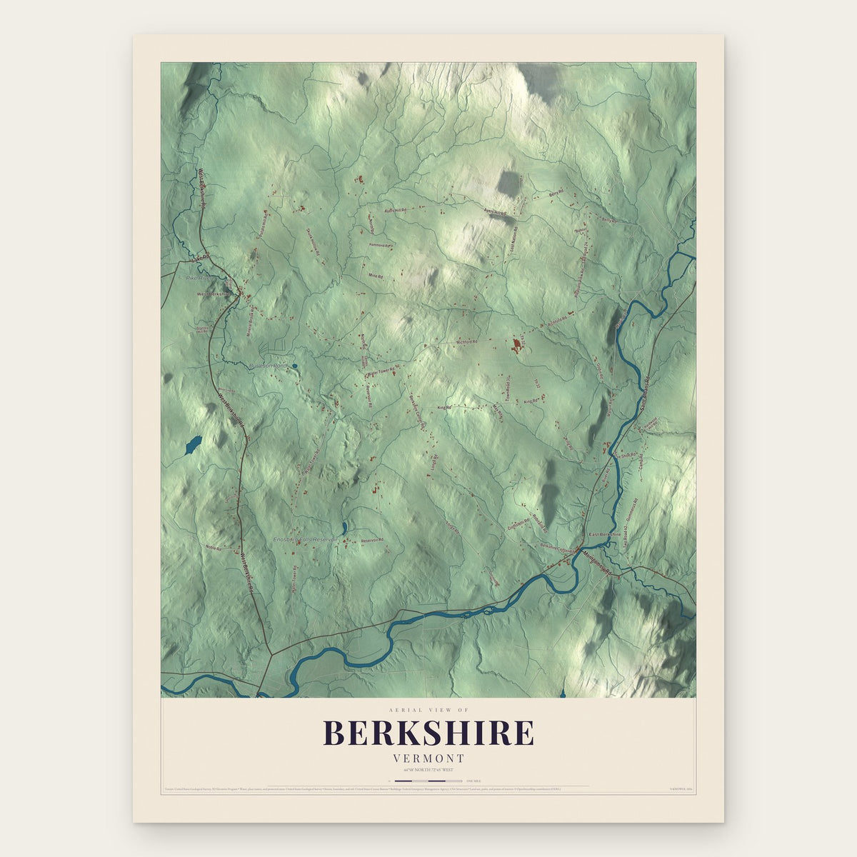 Berkshire, Vermont map print, the full design