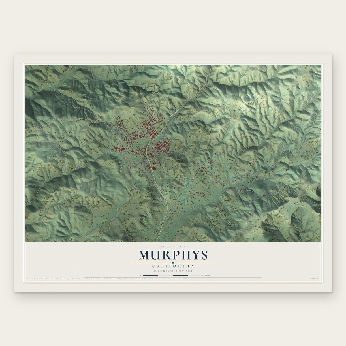 Murphys, California map print, the full design
