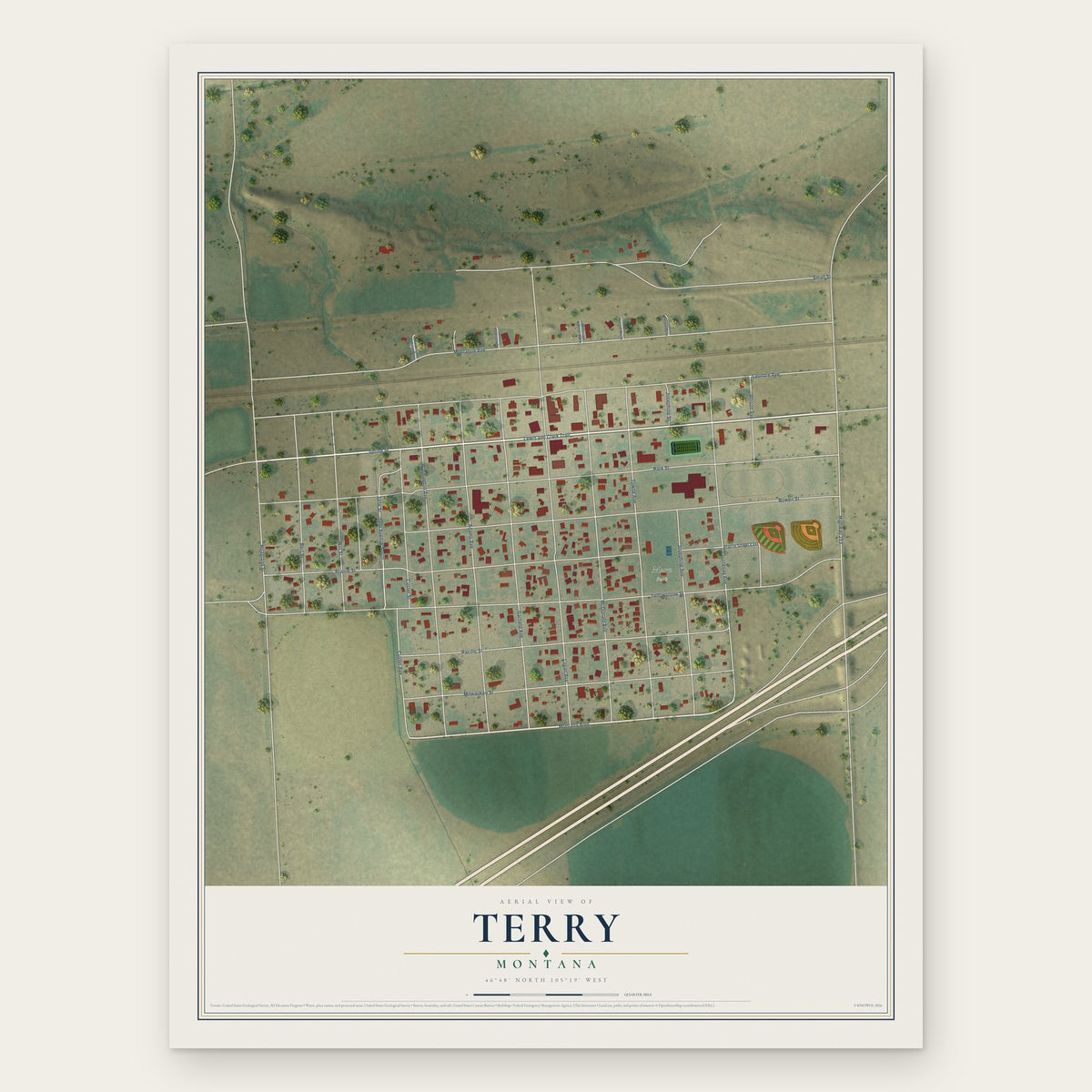 Terry, Montana map print, the full design
