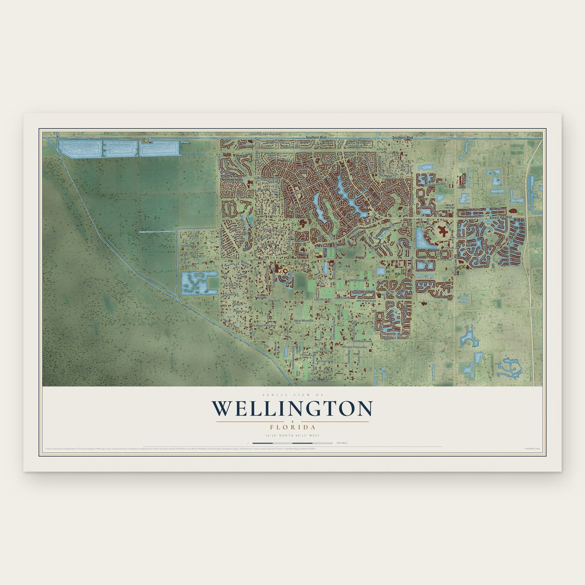 Wellington, Florida map print, the full design