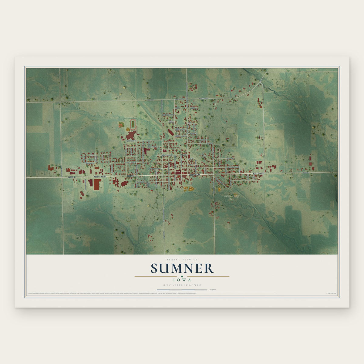 Sumner, Iowa map print, the full design