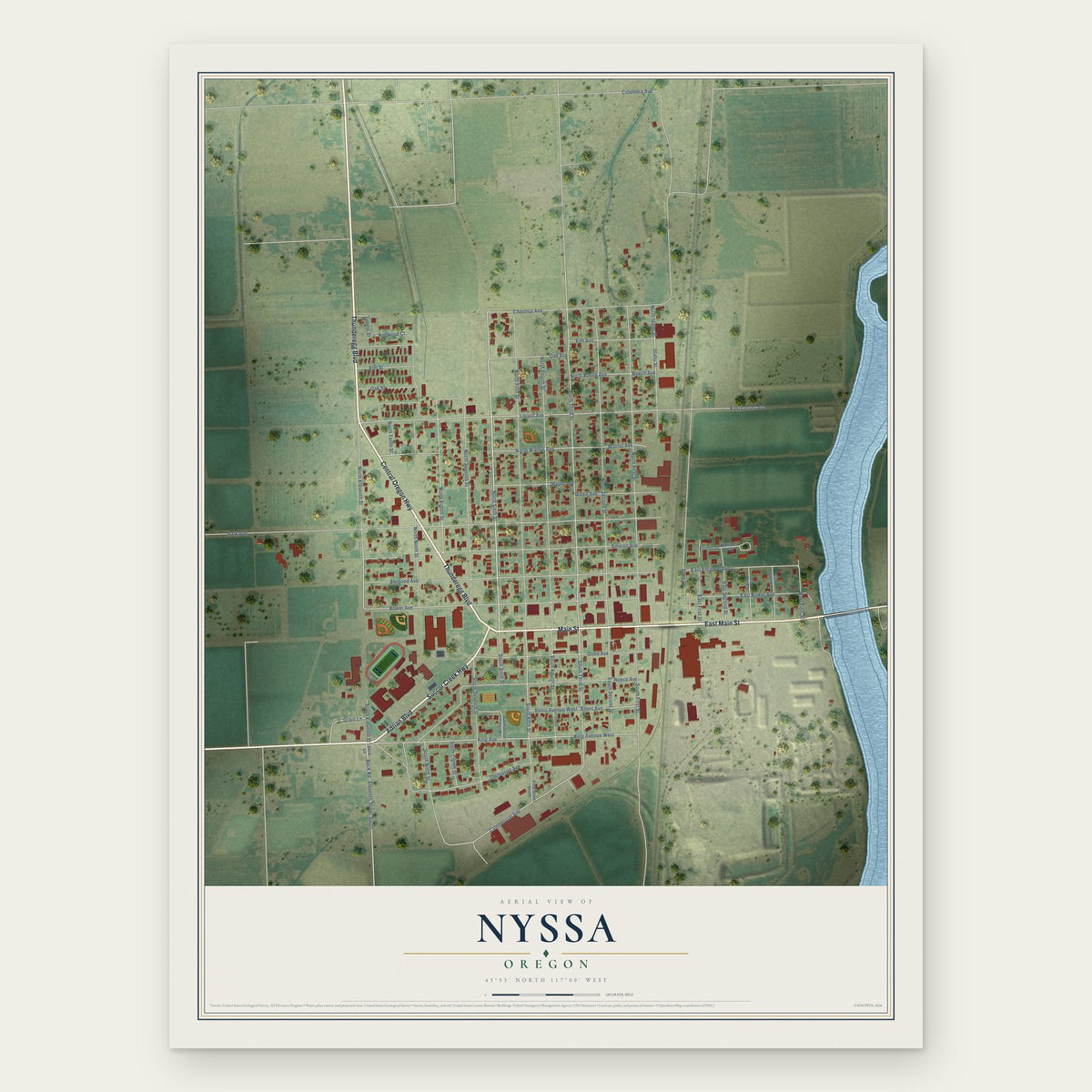 Nyssa, Oregon map print, the full design