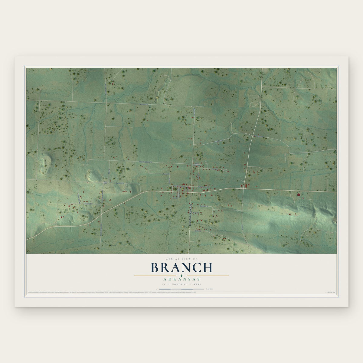 Branch, Arkansas map print, the full design