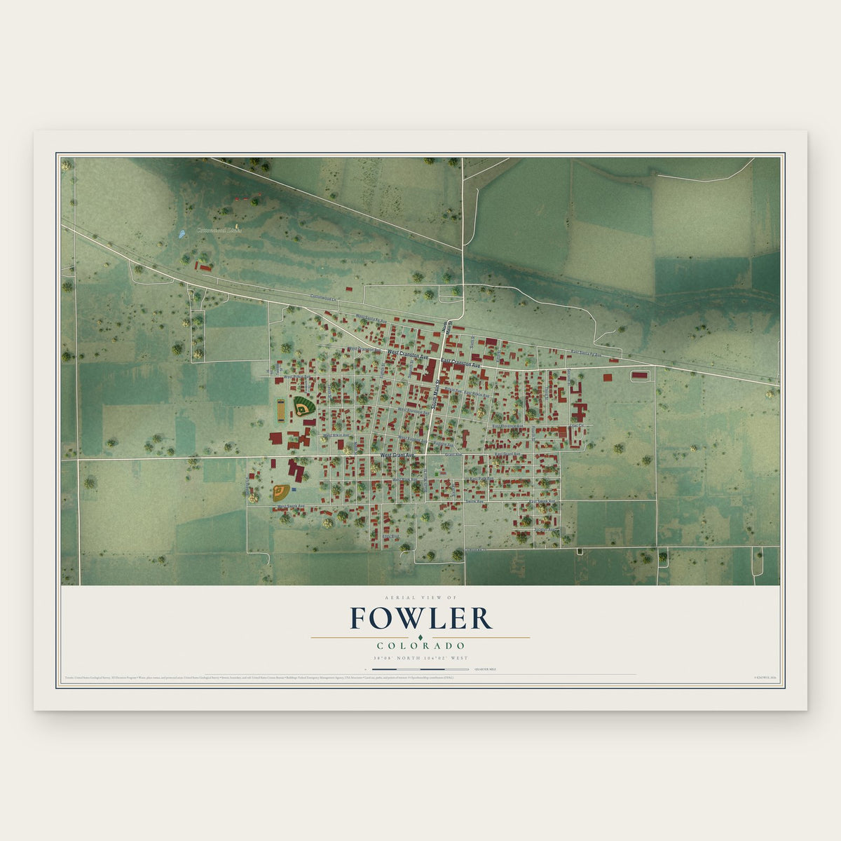 Fowler, Colorado map print, the full design