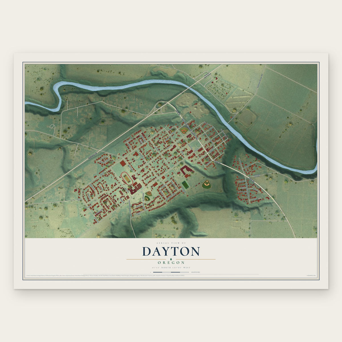 Dayton, Oregon map print, the full design