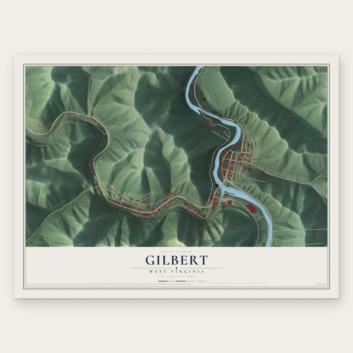Gilbert, West Virginia map print, the full design