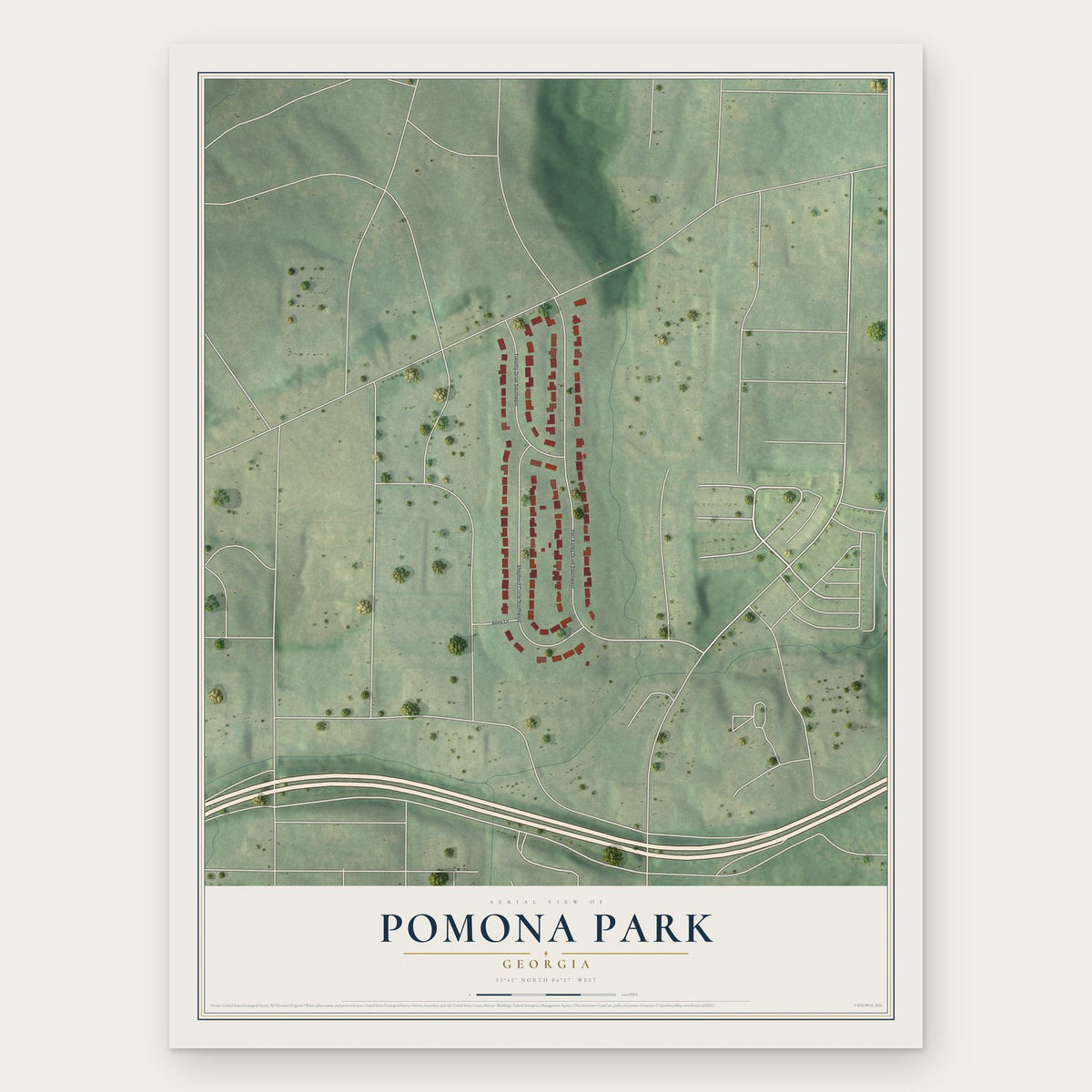 Pomona Park, Georgia map print, the full design