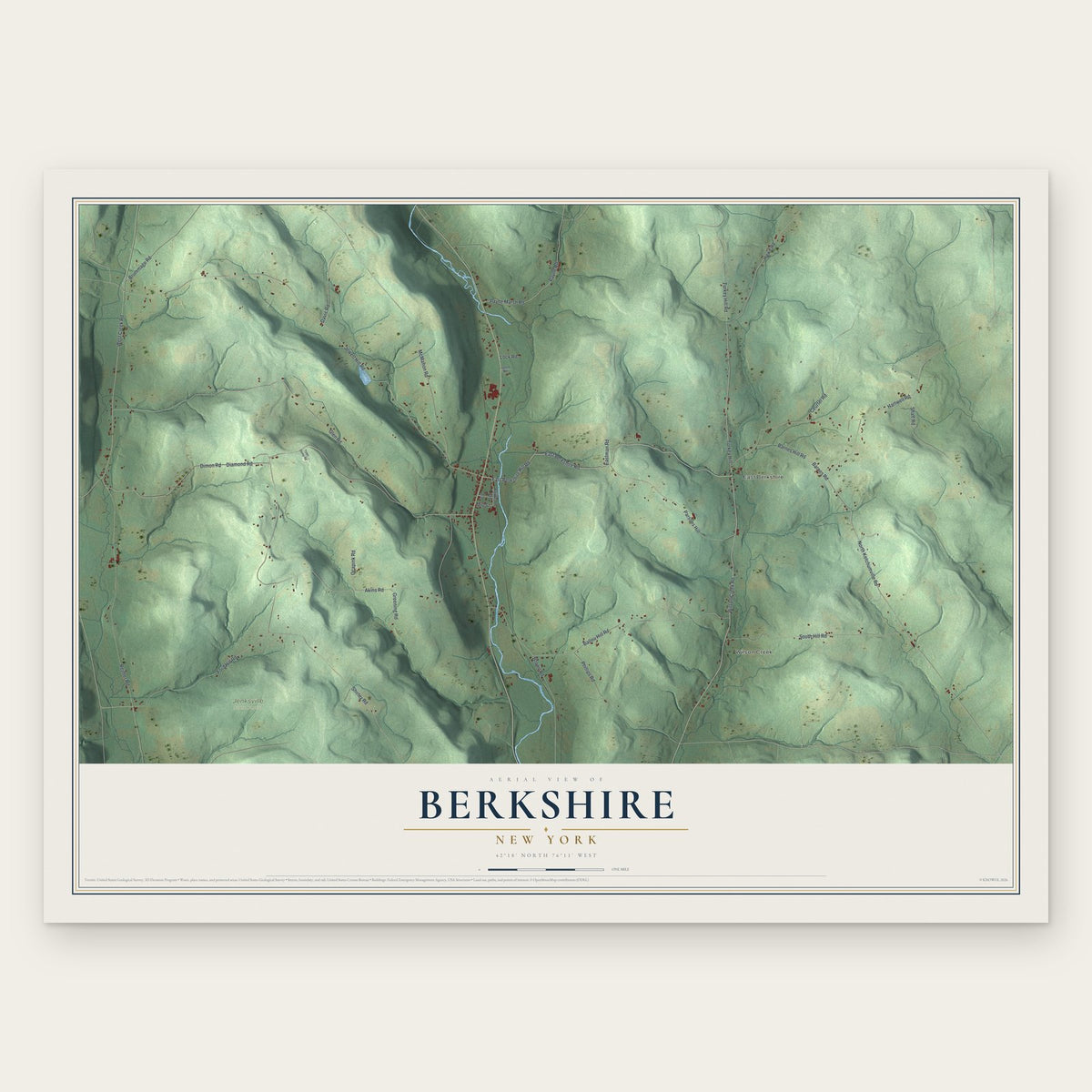 Berkshire, New York map print, the full design