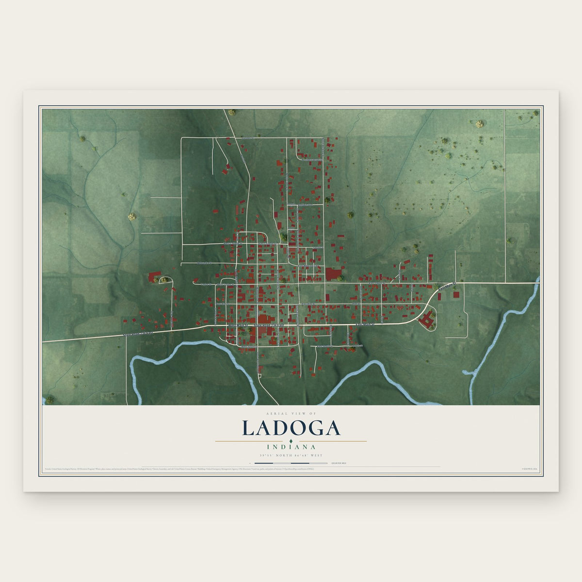 Ladoga, Indiana map print, the full design