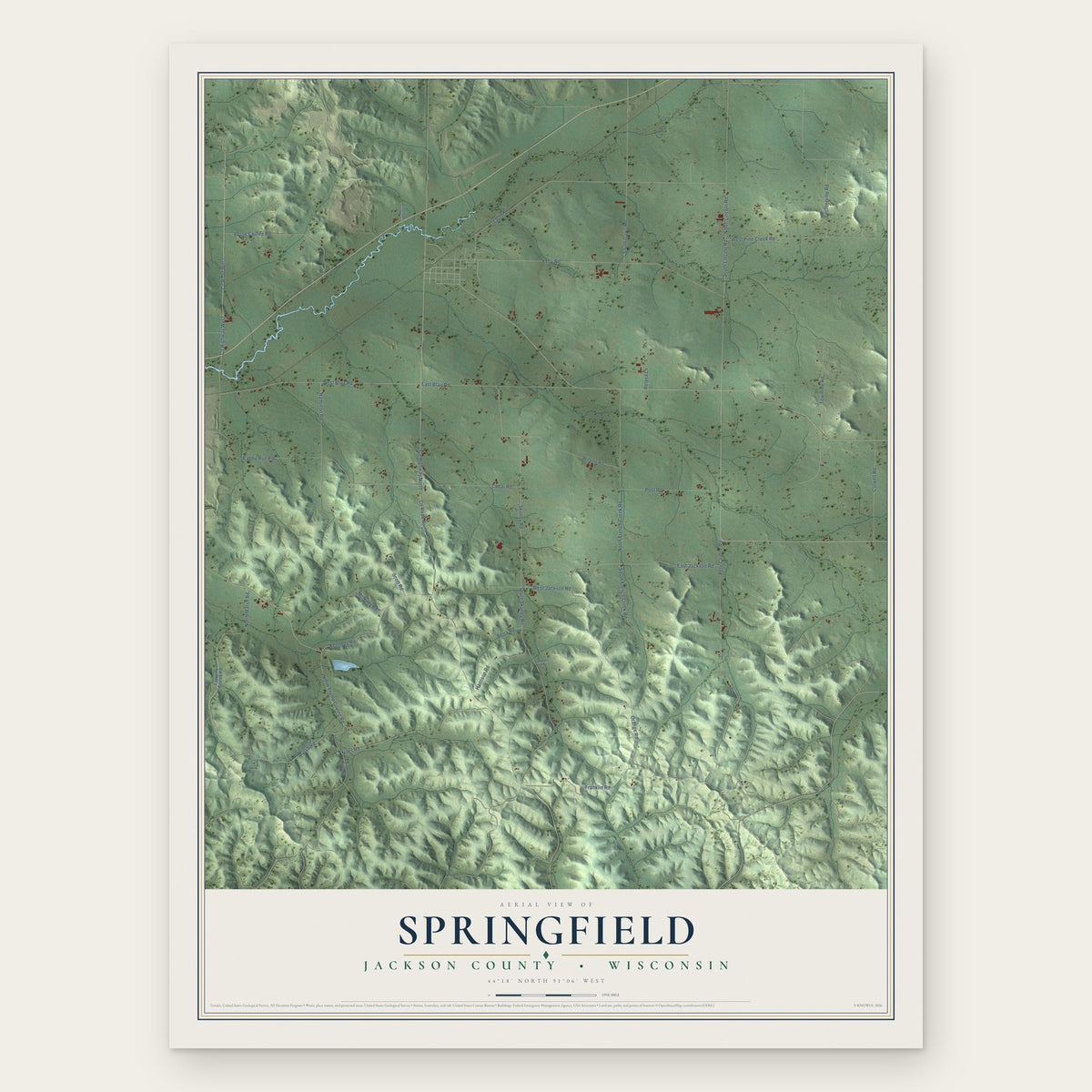 Springfield, Jackson County, Wisconsin map print, the full design