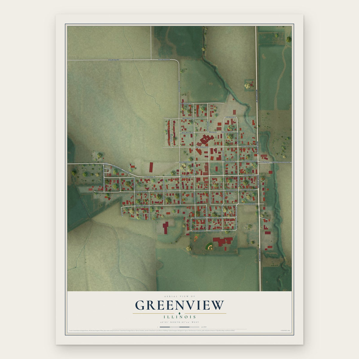 Greenview, Illinois map print, the full design