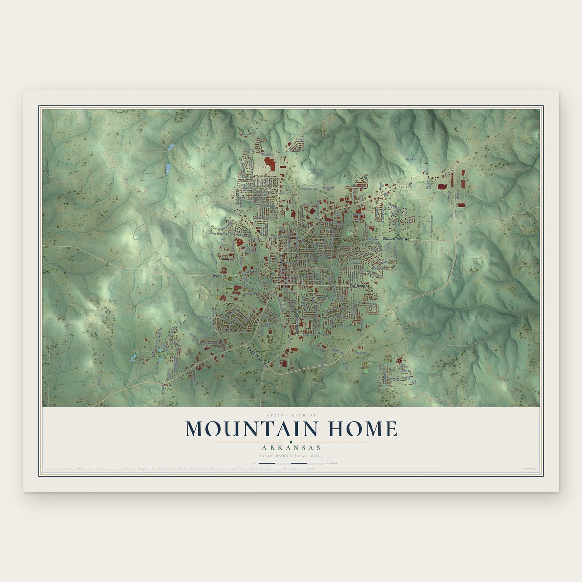 Mountain Home, Arkansas map print, the full design