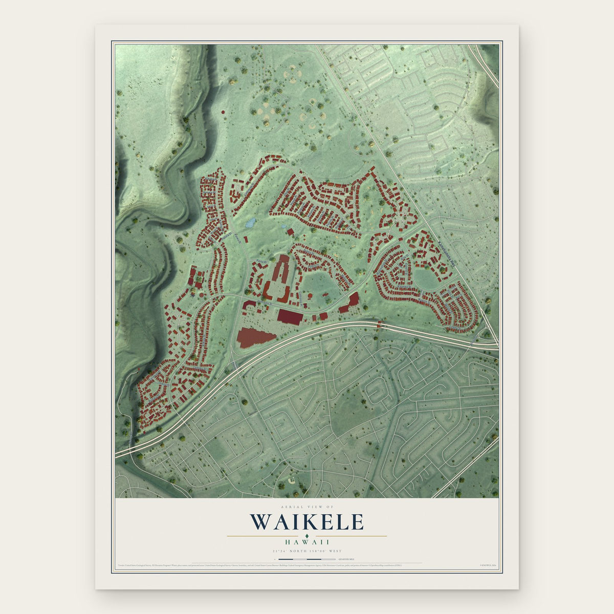 Waikele, Hawaii map print, the full design