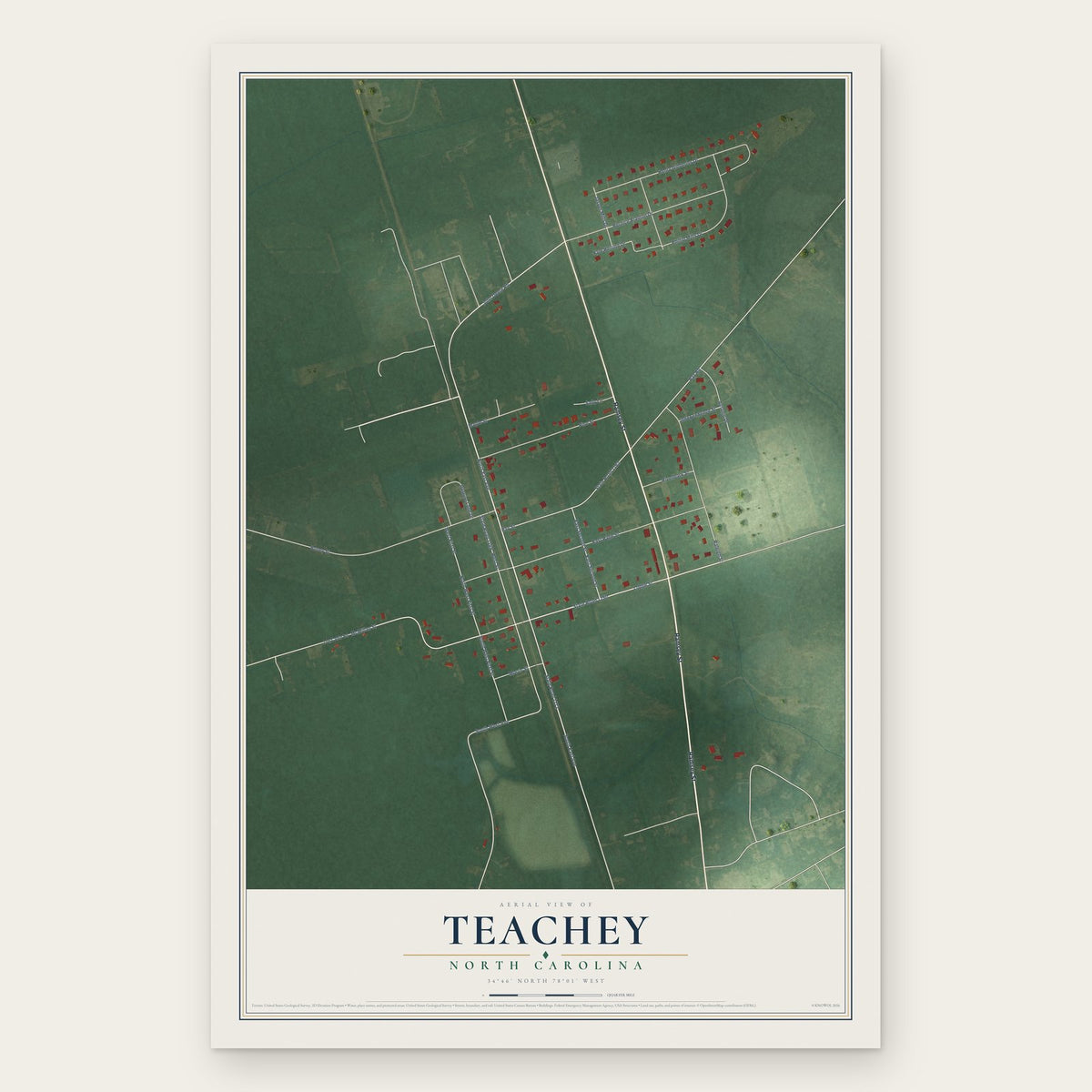 Teachey, North Carolina map print, the full design