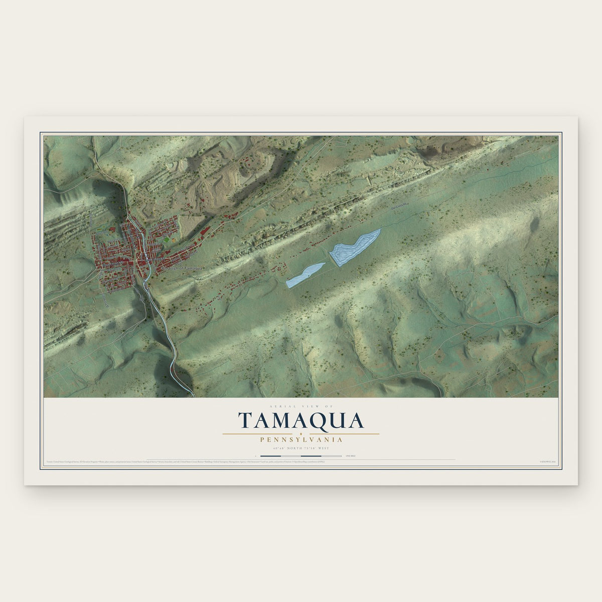 Tamaqua, Pennsylvania map print, the full design