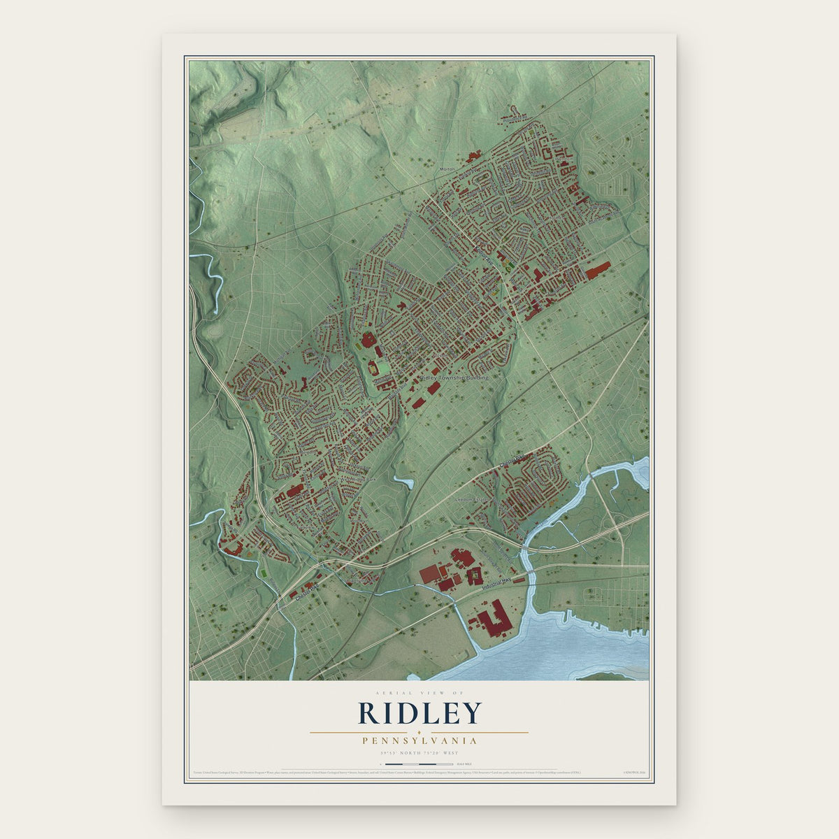 Ridley, Pennsylvania map print, the full design