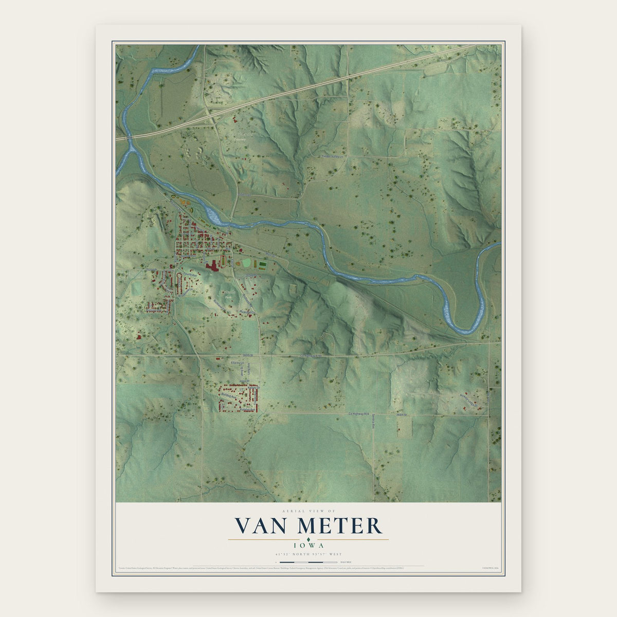 Van Meter, Iowa map print, the full design