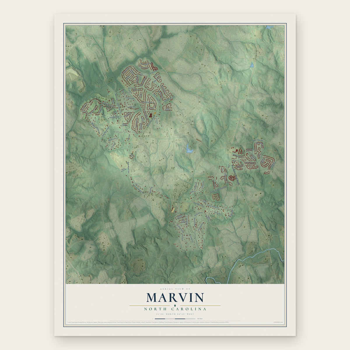 Marvin, North Carolina map print, the full design