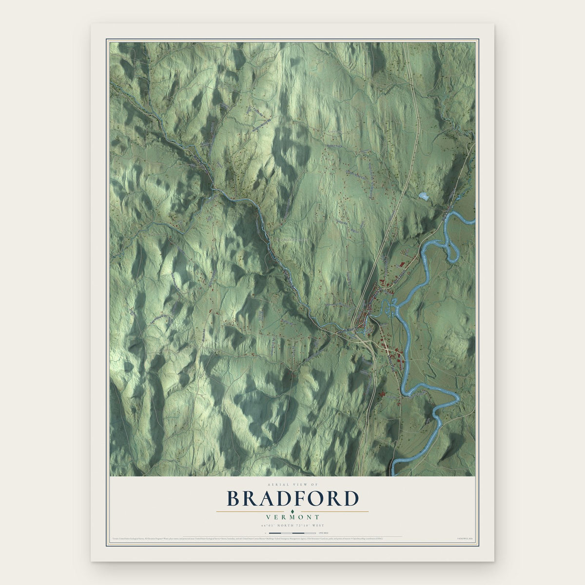 Bradford, Vermont map print, the full design