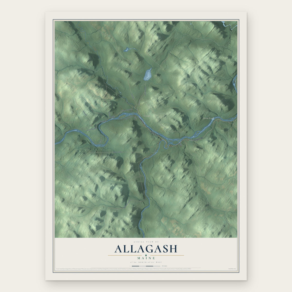 Allagash, Maine map print, the full design