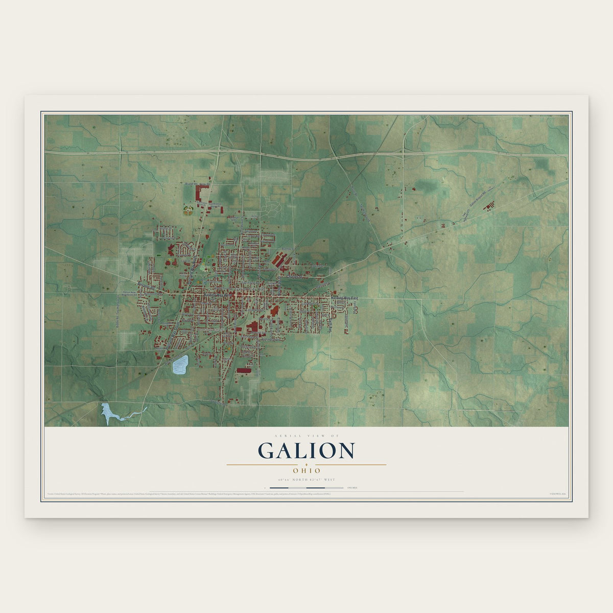 Galion, Ohio map print, the full design