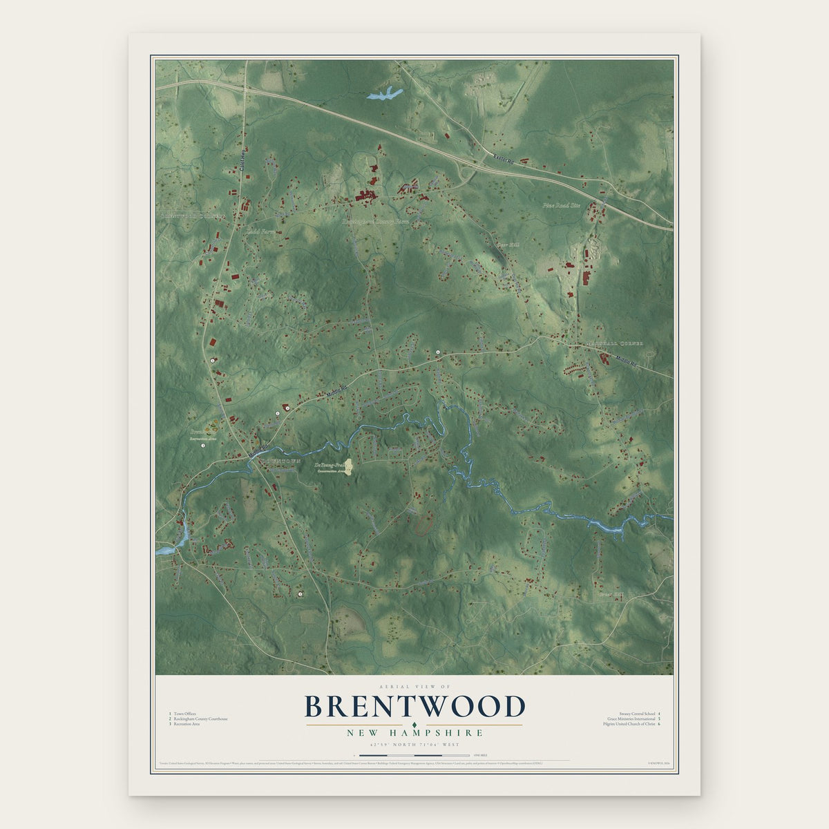 Brentwood, New Hampshire map print, the full design