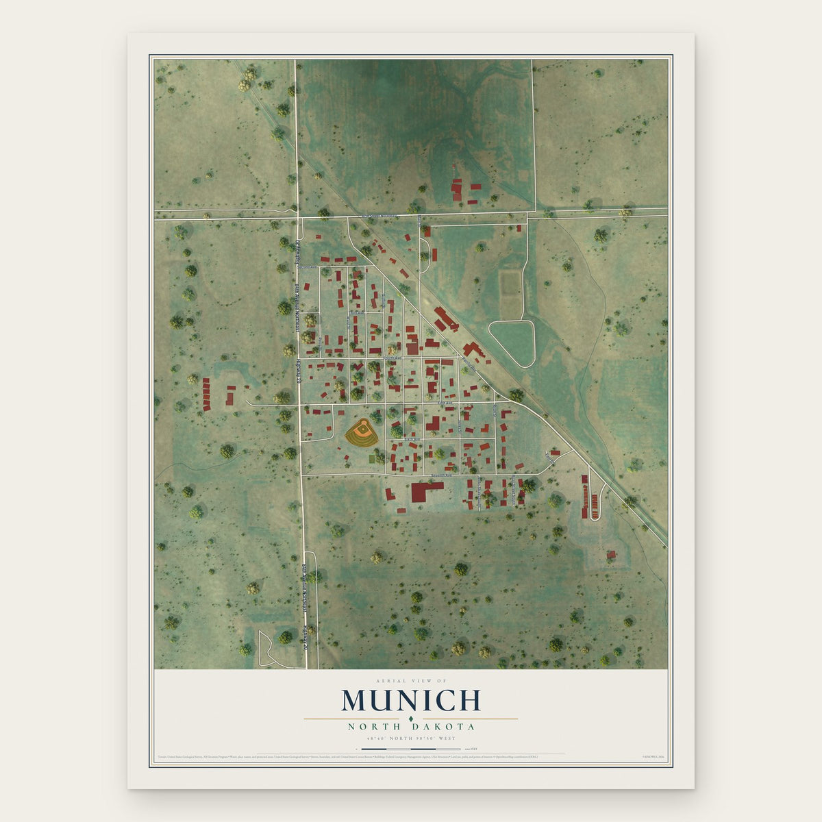 Munich, North Dakota map print, the full design