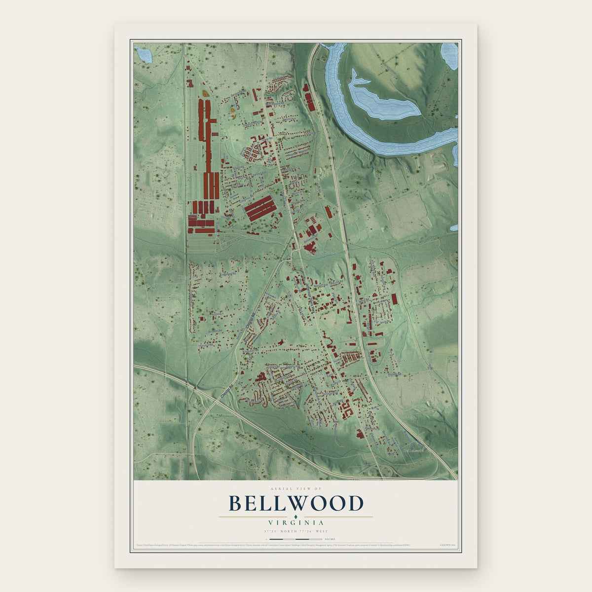 Bellwood, Virginia map print, the full design