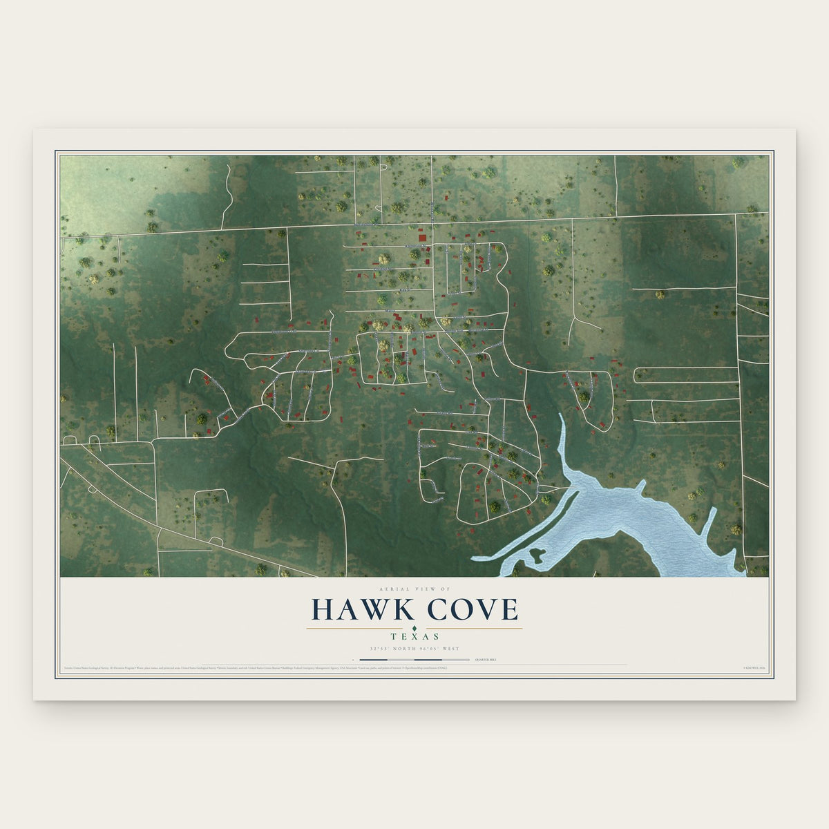 Hawk Cove, Texas map print, the full design