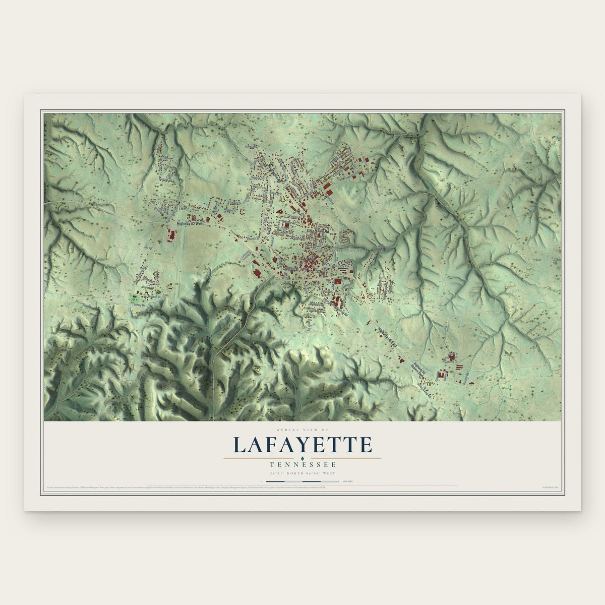 Lafayette, Tennessee map print, the full design