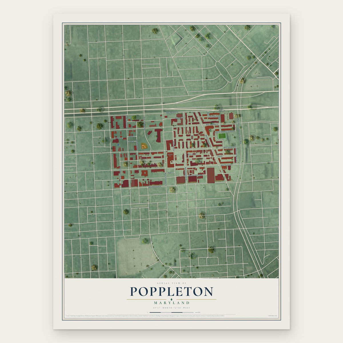 Poppleton, Maryland map print, the full design