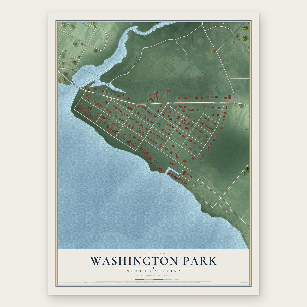 Washington Park, North Carolina map print, the full design
