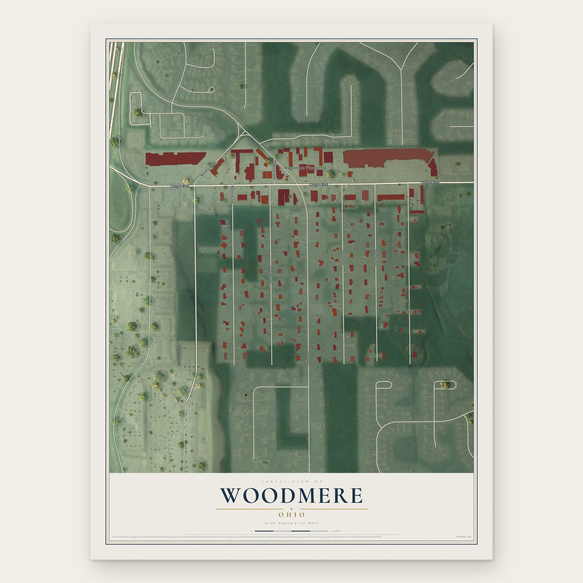 Woodmere, Ohio map print, the full design