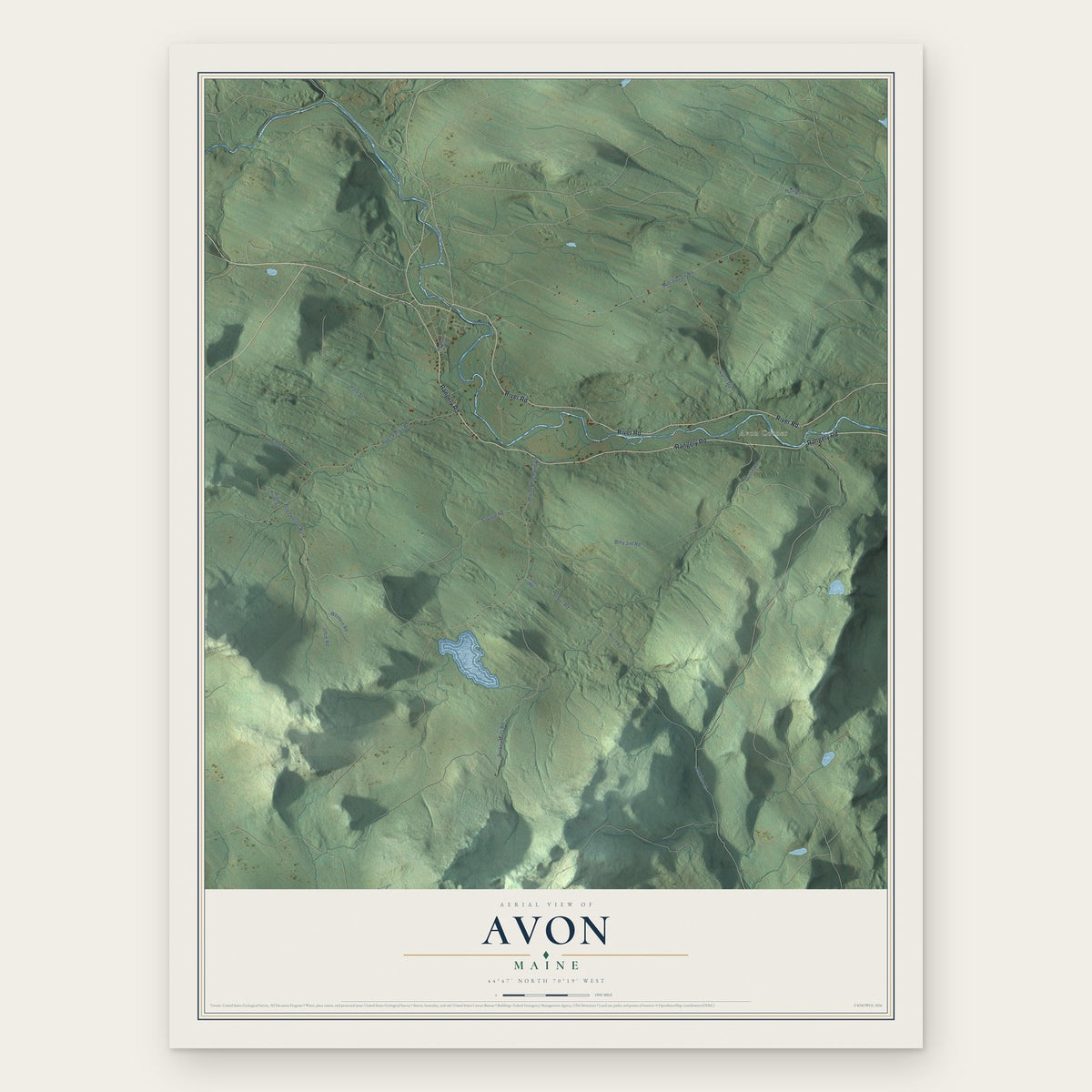 Avon, Maine map print, the full design