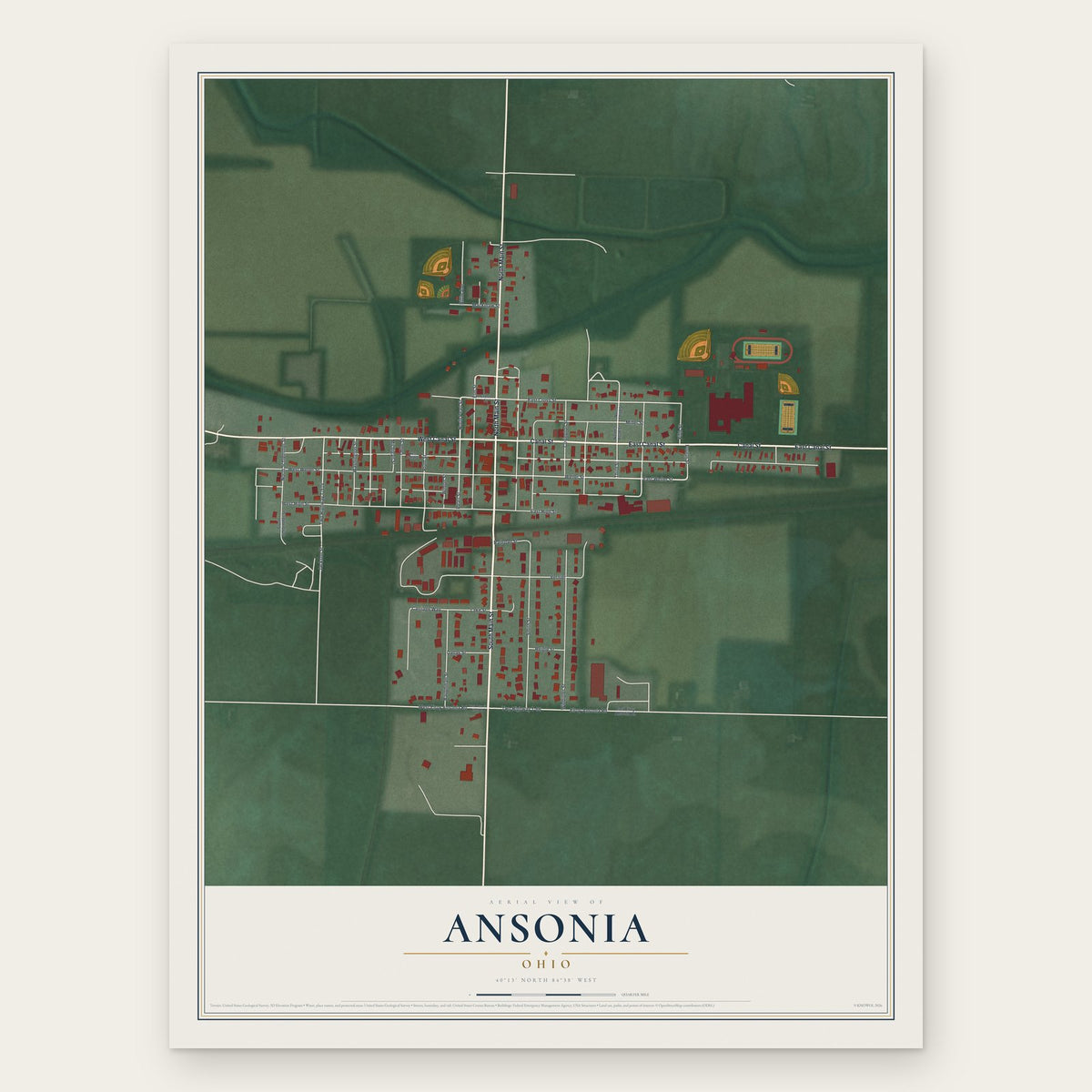 Ansonia, Ohio map print, the full design