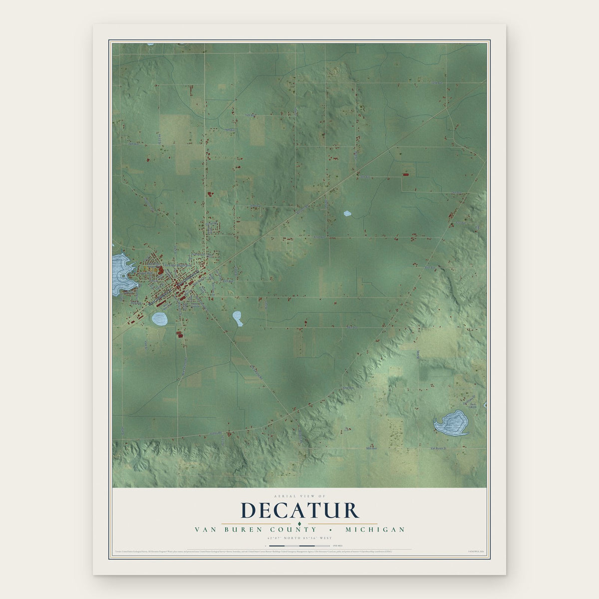 Decatur, Van Buren County, Michigan map print, the full design