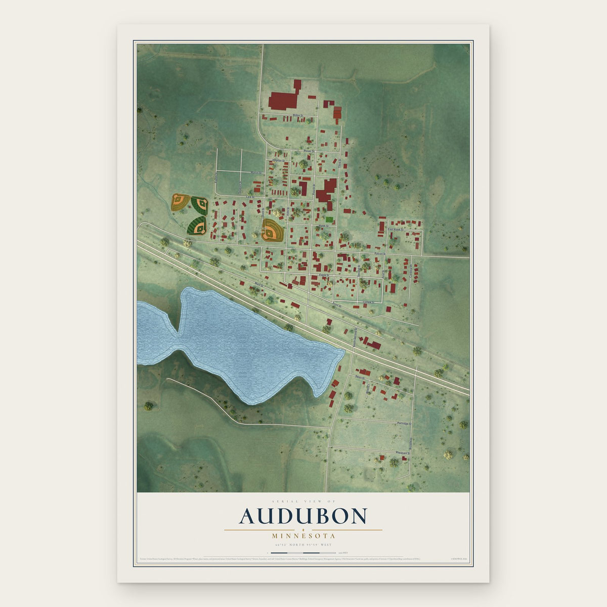 Audubon, Minnesota map print, the full design