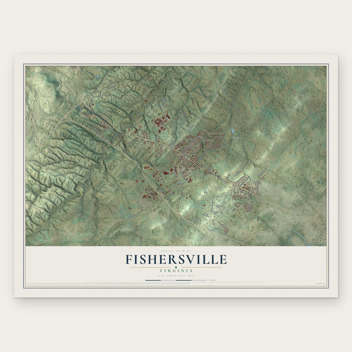 Fishersville, Virginia map print, the full design