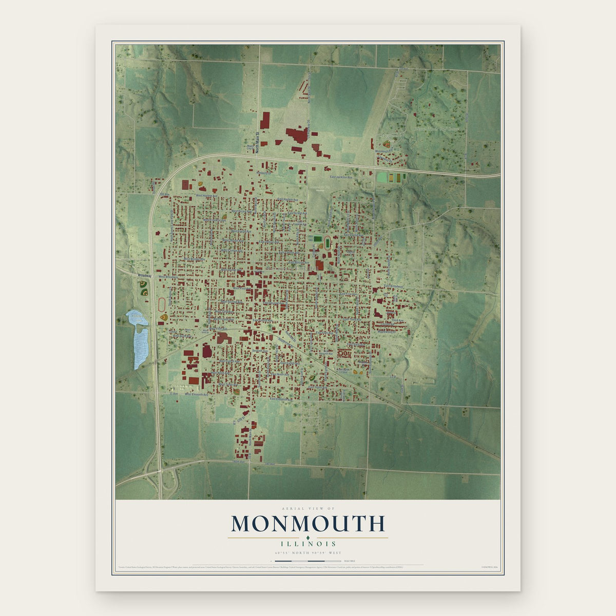 Monmouth, Illinois map print, the full design