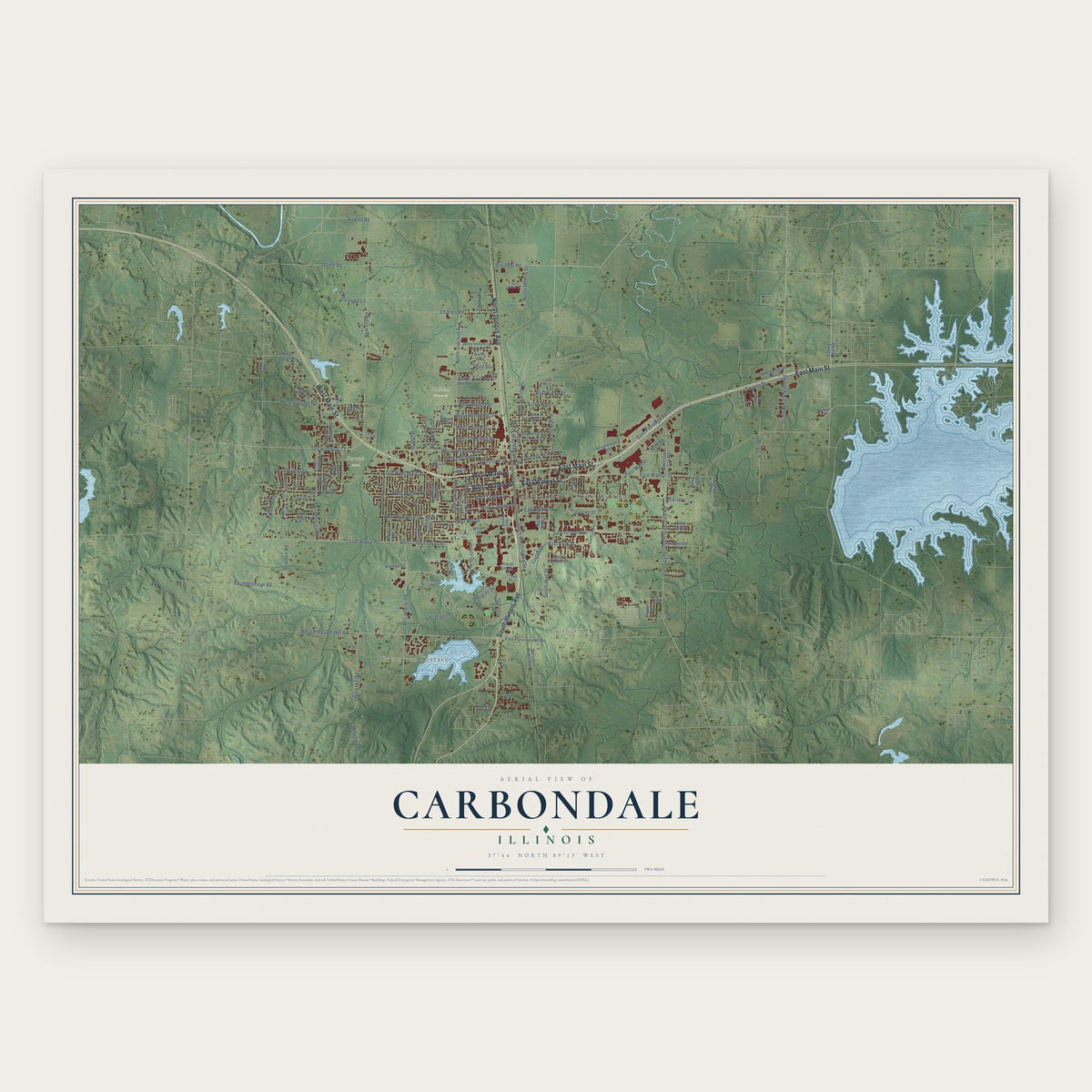 Carbondale, Illinois map print, the full design
