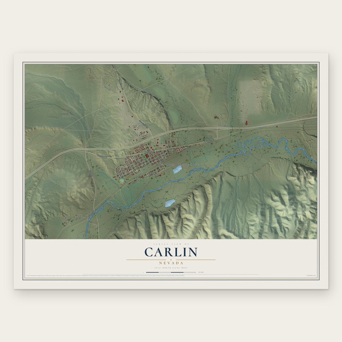 Carlin, Nevada map print, the full design