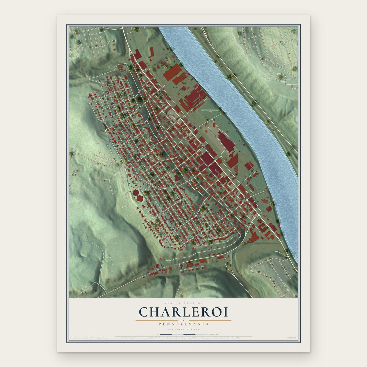 Charleroi, Pennsylvania map print, the full design
