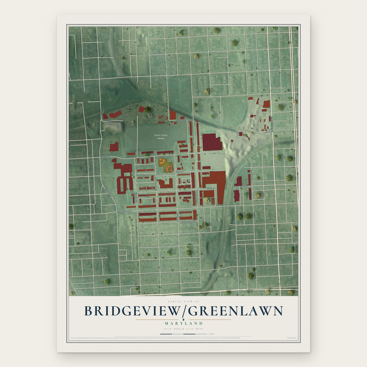 Bridgeview-Greenlawn, Maryland map print, the full design