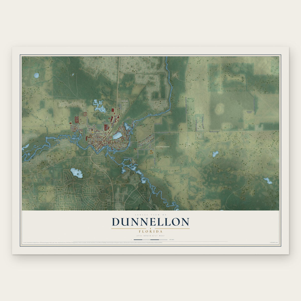 Dunnellon, Florida map print, the full design