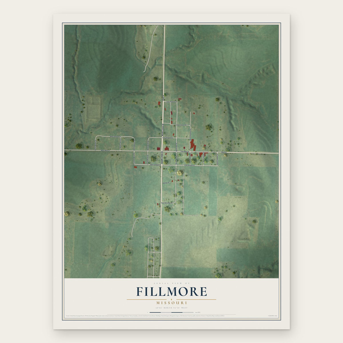 Fillmore, Missouri map print, the full design