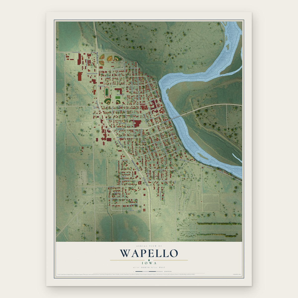 Wapello, Iowa map print, the full design