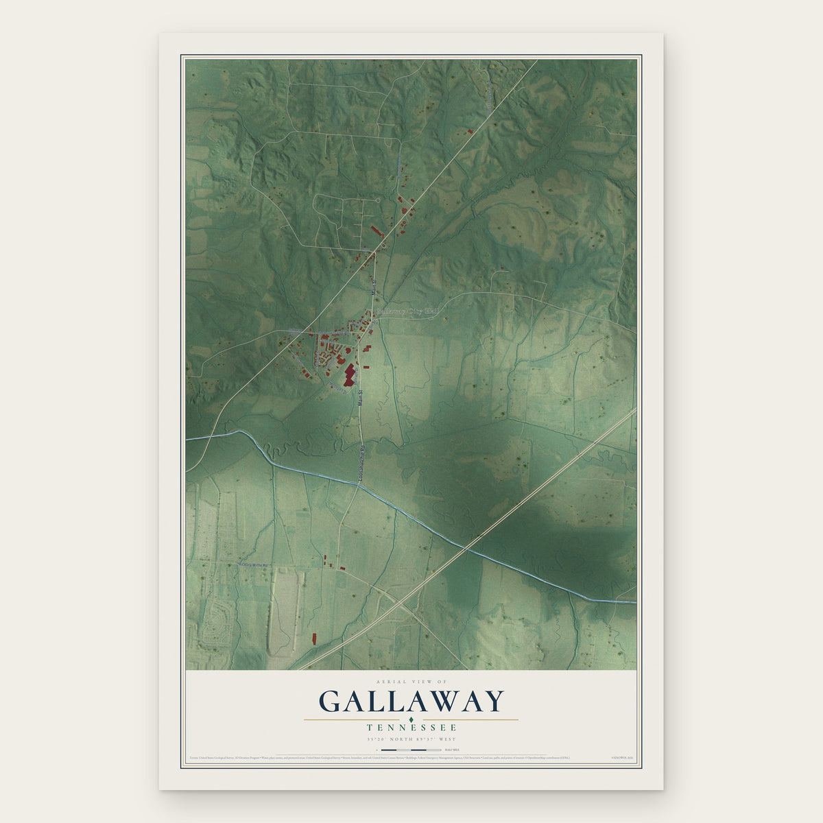Gallaway, Tennessee map print, the full design