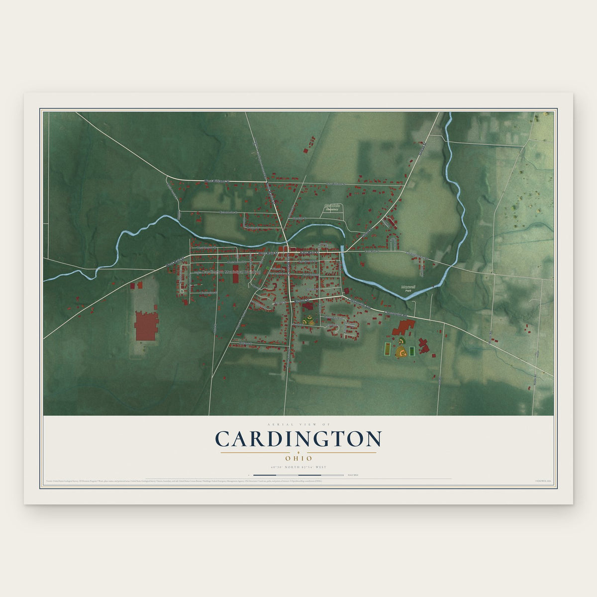 Cardington, Ohio map print, the full design